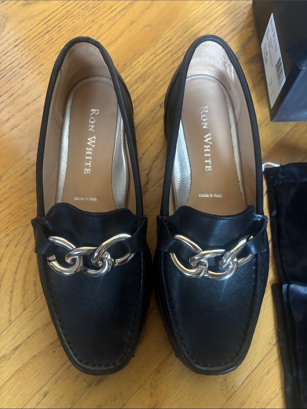 RON WHITE Chic Leather Chain Loafers Made in Italy